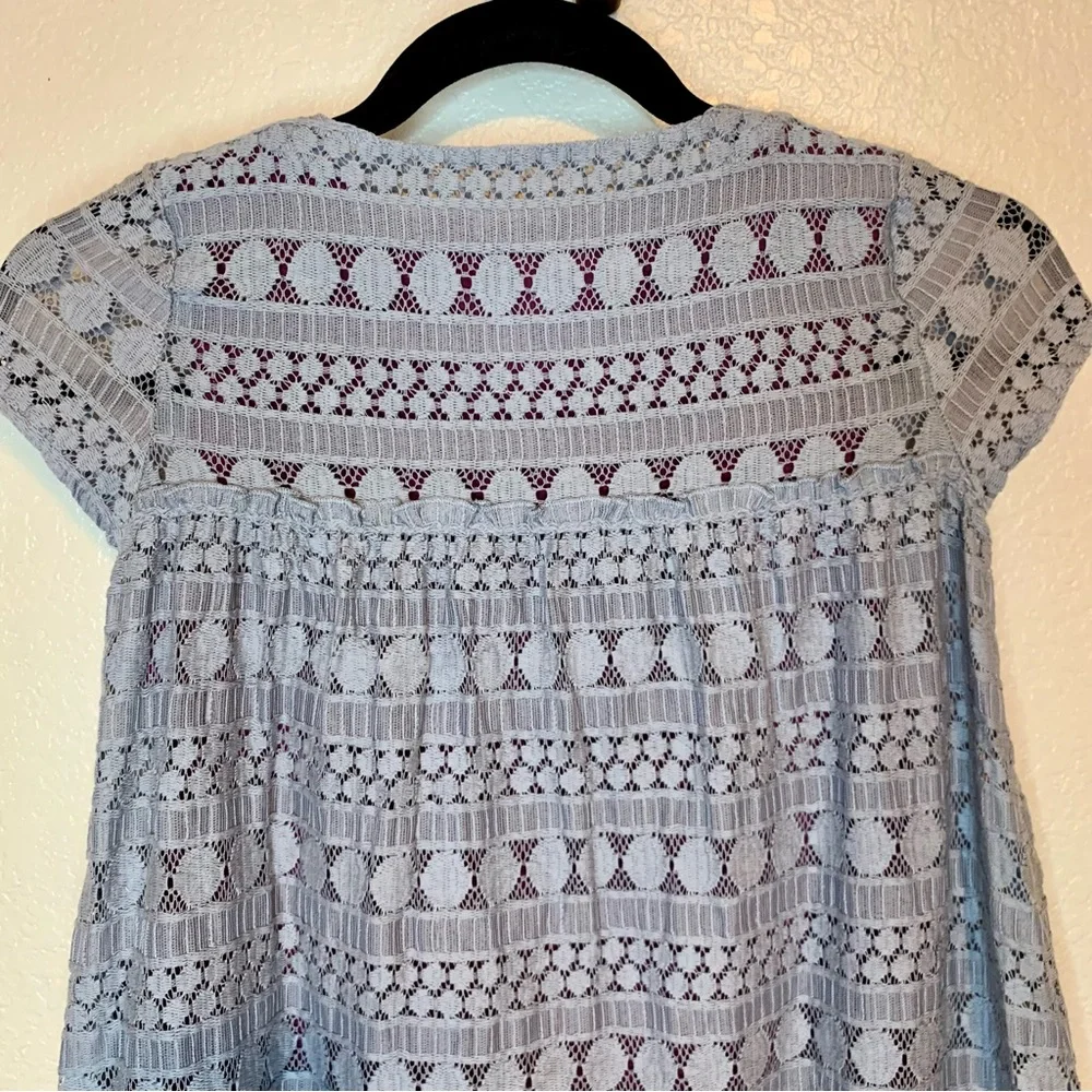 435 Matilda Jane Sovereign Lace Dress Short Sleeves Gray & Purple Girl Size 10